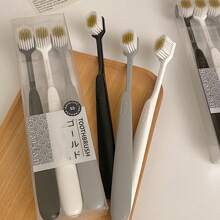 3 Pack japanische Zahnbürsten, breiter Kopf mit weichen Borsten, ultra-weiche Mikrofaserborsten, Familienpackung für Erwachsene, ergonomischer Griff in Schwarz, Weiß und Grau, sanft zu Zahnfleisch und Zähnen, geeignet für Paare und Familien