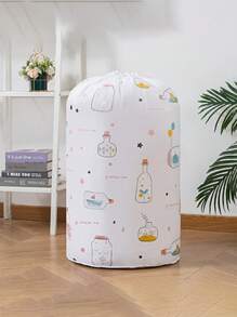 1 Stück große zylindrische Kordelzug Aufbewahrungstasche, bunte Cartoon-bedruckte Aufbewahrungstasche, geeignet für Zuhause, Zimmer und Kleiderschrank, staubdicht, platzsparend und langanhaltend Aufbewahrungstasche für Kleidung und Decken