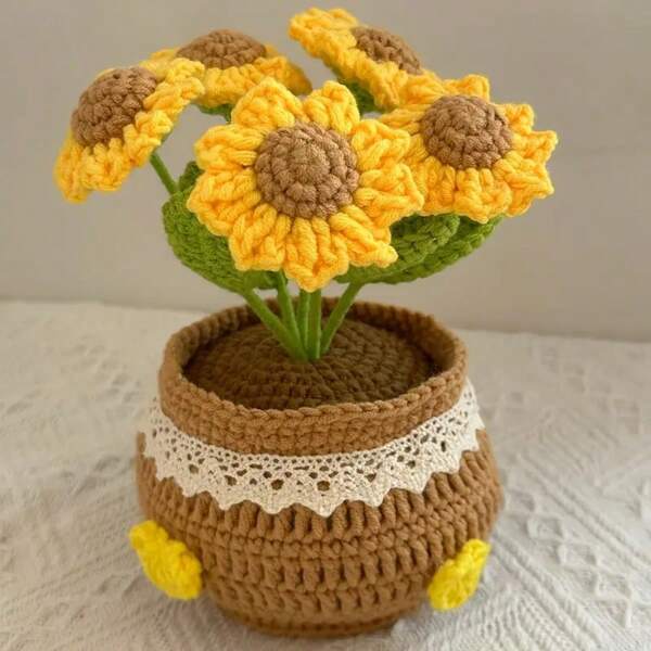 Handmade Sunflower Bouquet Potted Plant - Ideal For Weddings, Teacher Appreciation, Graduations, Mother's Day And Valentine's Day Gifts - Charming Home And Room Decor, Standalone Fabric Flower, No Power Or Feathers Needed, Perfect Choice For Christmas, Thanksgiving, Valentine's Day