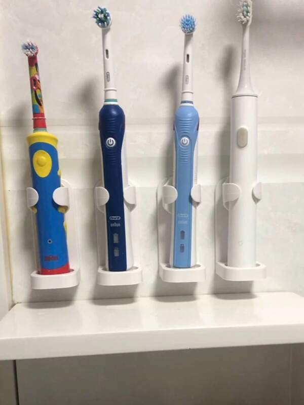 4pcs/3pcs/1pc Self-Adhesive Electric Toothbrush Holder, Wall-Mounted Space-Saving Bathroom Storage Rack, No Power Needed, Fixed Installation, Suitable For Back To School Season