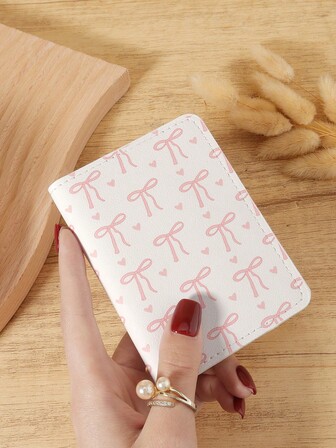 Rosa rosett- och hjärtmönster mini-plånbok, moderiktig minimalistisk korthållare, smal lätt och bärbar, kan rymma kontanter, ID, kreditkort, mynt, lämplig som födelsedagspresent, årsdagspresent till älskare, kvinnor, flickor, tonåringar, högskolestudenter, män