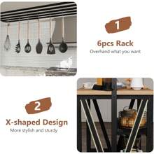 Wooden Kitchen Island With Power Outlet & LED Lights, Bakers Rack With Storage, Large Kitchen Island Table With 3 Tier Microwave Stand Oven Shelf, Coffee Bar Table With 6 Hooks, White