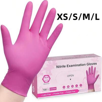 10/20/50只装一次性粉色和黑色丁腈手套，S/M/L码，不含乳胶，适用于厨房、浴室、家庭（无包装盒）