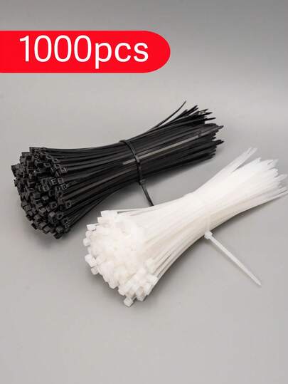 100/200/1000Pcs Black And White Nylon Zip Ties, Self-Locking Plastic Zip Ties, Bundling Cable Ties, Self-Locking Nylon Zip Ties, Cable Zip Ties, Multi-Purpose Sealing Zip Ties, High Toughness Without Breaking, Wire Sorting And Storage, Fixing Household Electrical Cables, Suitable For Indoor And Outdoor Use