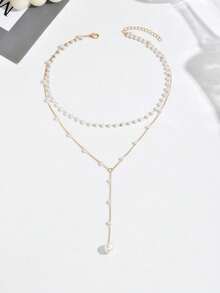 Modern Y Architecture Necklace Austrian Crystal Simulated Pearl 18K Vermeil Featherlight All Season Daily Wear Gift For Women - 金色 - 查看 5
