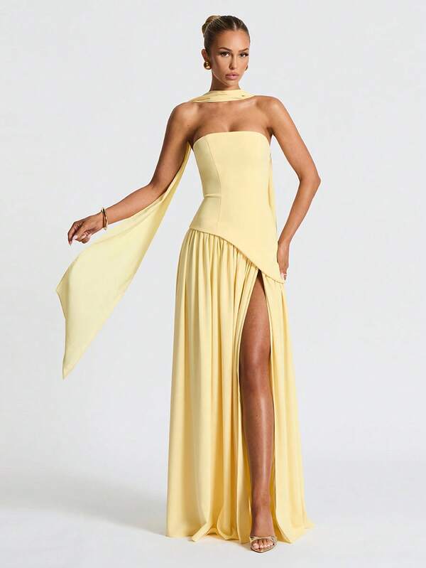 Elegant Sexy Halter Split Tied Front Evening Gown Cocktail Dress