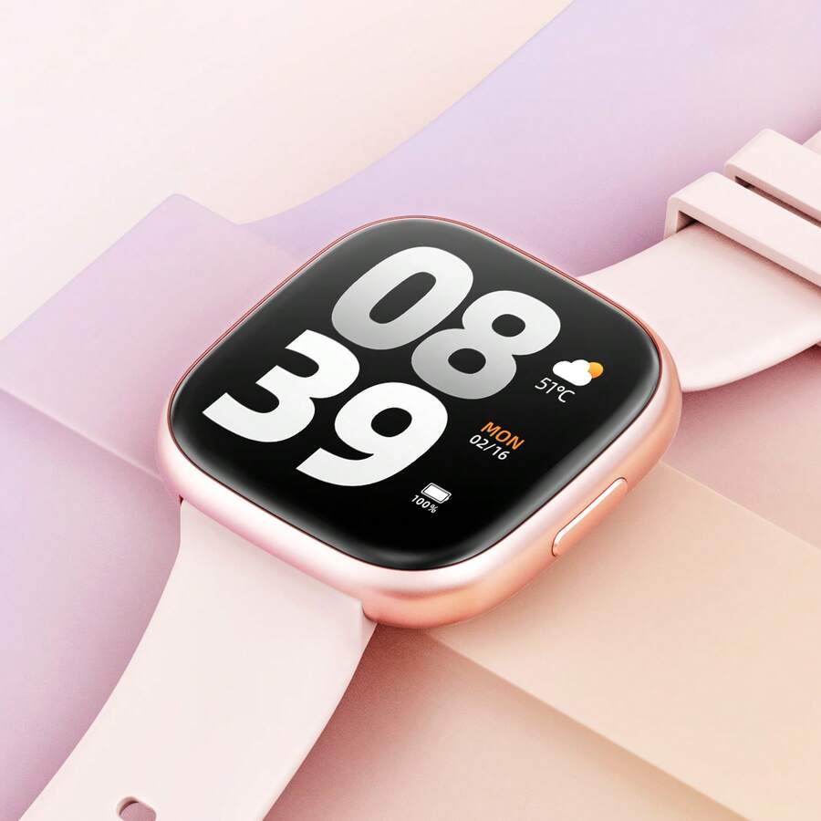 Smartwatch de 1.72 pulgadas para hombres y mujeres, compatible con Android e iOS, con múltiples modos deportivos, salud de la mujer, podómetro, personalización de fondos de pantalla y batería de 220 mAh - Rosa - Ver 1
