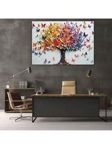 Tree Of Life Canvas Wall Art Love Heart Shaped Branch Colorful Butterfly Paintings Romantic Love Pictures Prints Grey Artwork For Living Room Bedroom Decor Framed Ready To Hang, Large Canvas Wall Art For Living Room Grey And Blue Butterfly Tree Picture Tree Of Life Wall Art Framed Canvas Prints Modern Wall Art For Bedroom Office, Butterfly Tree Canvas Wall Art For Living Room Bedroom Home Office Blue Colorful Tree Of Life Wall Art Modern Large Framed Canvas Prints- (Wrapped Canvas) - White - View 2