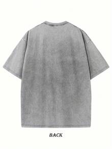 1 Piece 230g "DISSOCIATE Split" Creative Pattern Print Heavy 230g Pure Cotton Oversized Drop Shoulder T-Shirt Washed T-Shirt Men's Retro Street T-Shirt Basic T-Shirt Loose Hip-Hop Top Acid Wash T-Shirt - Màu Xám nhạt - Xem 2