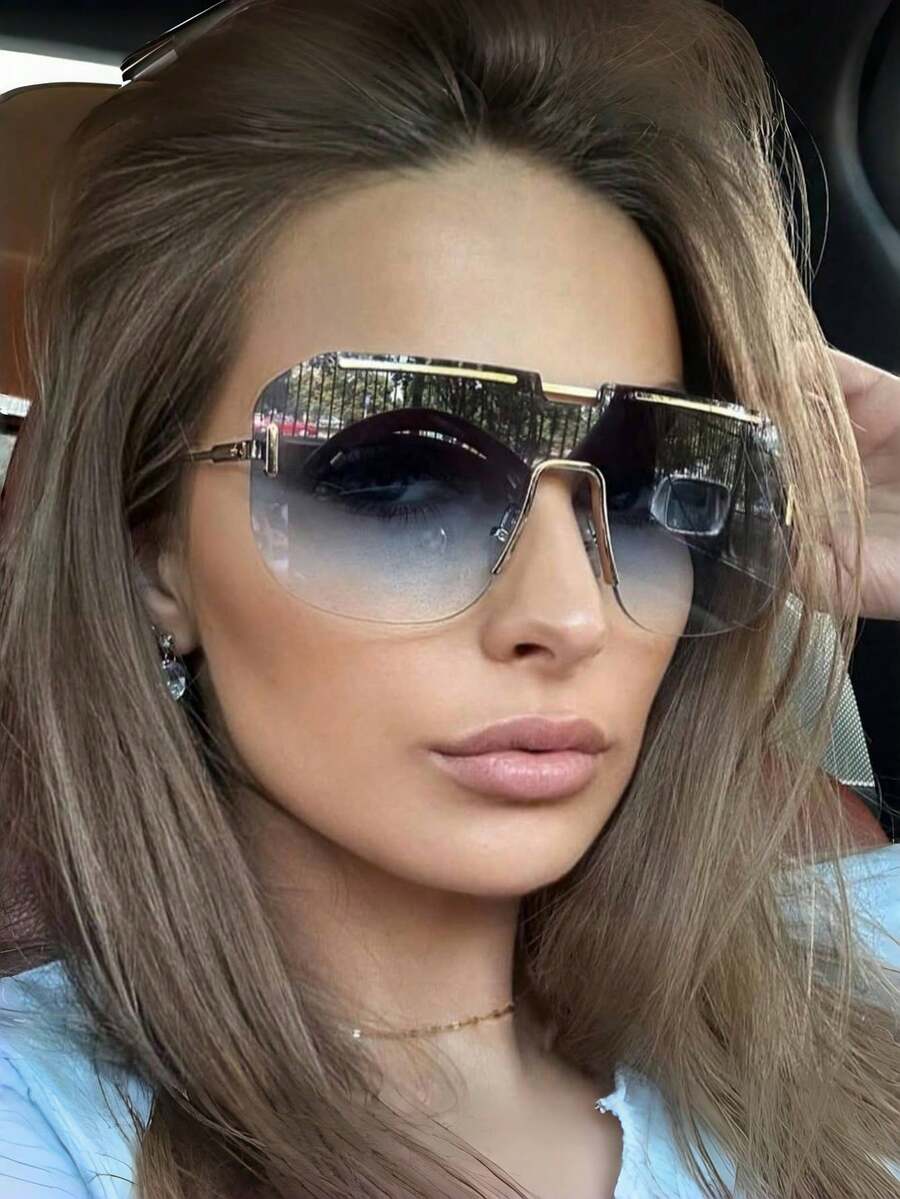 New Modern Retro Square Large Frame Rimless Fashion Eyeglasses, Unisex Metal High-End Punk Personalized Party Street Shooting Eyewear, Suitable For Daily Outfit Matching - Multicolor - View 1