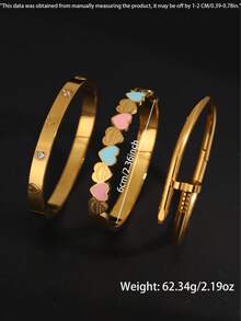 Camhanno 3pcs Simple And Niche Fashion Stainless Steel Heart Bracelets Suitable For Women's Daily Wear Or Special Occasions/Valentine's Day Christmas Gift For Girlfriends - Silver - View 4