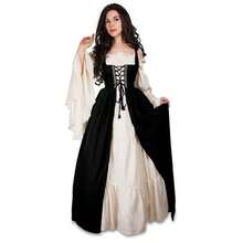 "Renaissance Style Elegant Lace-Up Corset Maxi Dress For Women - Vintage Medieval Gothic Ball Gown With Bell Sleeves For Theater, Cosplay And Formal Events" - 黑色 - 查看 1