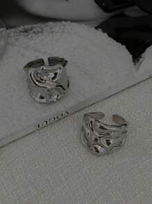 Set de 2 anillos de metal asimétricos de lava vintage, joyería casual y de lujo para uso diario para mujeres, hombres y parejas, regalo versátil para bodas y fiestas