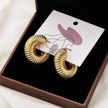 2 件套女士环形耳环镀金粗款复古环形耳环，适合送给女友、爱人、母亲的礼物 - 螺紋耳環 - 查看 4