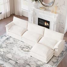 L-Shaped Modular Sofa In Chenille Fabric, Four-Seater Modular Sofa, Comfortable For Living Room/Bedroom/Apartment - trắng - Xem 8