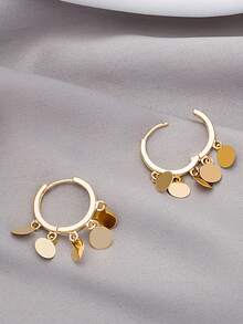 1 Pair Metal Disc Tassel Hoop Earrings - Yellow Gold - View 3