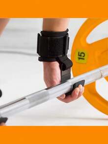 1个黑色举重腕带，健身深蹲硬拉引体向上腕钩水平杆运动器材减重训练，无需伸展手腕辅助钩健身房配件 - 黑色 - 查看 2