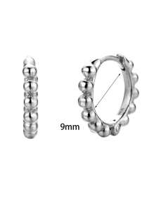 2Pcs Simple Fashion Small Round Bead Hoop Earrings For Women Men Vintage Gold Silver Color Copper Metal Huggie Earrings Female Punk Minimalist Jewelry Accessory