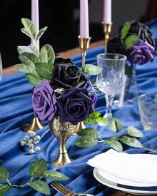 25Pcs Artificial Roses Flowers Fake Roses With Stems Real Touch Foam Flowers For DIY Wedding Bouquet Baby Shower Centerpiece Floral Arrangement Party Home Decor(Dark Red) - Black - View 5