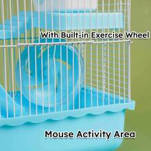 Mini Double-Deck Hamster Cage Villa - Metal Frame + Detachable Base For Easy Cleaning, Three-In-One Hamster Entertainment With A Wheel/Tunnel/Platform, Natural Landscape Cage For Pets, Safe For Chewing And Escape-Proof - Pink - View 2