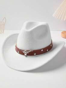 1. Herren Hut schwarzer Hut, neutraler Retrohut-Stil, stierförmige Verzierung, geeignet für Alltag Outfit, Western-Cowboy-Partys, Bar Alltag Outfit, Lässig Polyesterfaser (Polyester)