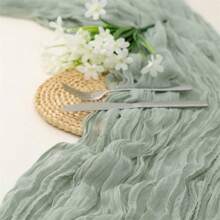 1/2/5pcs Polyester Light Green Pleated Design Table Runner,For Festive Birthday Party Decorations Wedding Accessories Holiday Home Party Room Table Decoration,Babyshower Bridal Shower Decor Table Cloth,Banquets Party Table Flag,Cheesecloth Table Runner,Wedding Decor ﻿