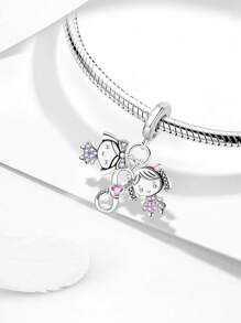 1 PC Fashionable Sparkling Sister Infinite Pendant Beads Charm Suitable For Bracelets DIY Women's Jewelry