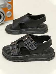 1 Pair Kids Hook And Loop Sandals, Soft Outdoor Beach Shoes For Summer - Black - View 3