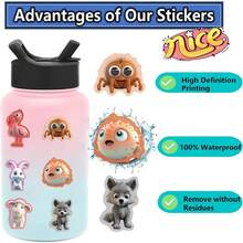 50 pièces Autocollants d'animaux limbiques colorés, autocollants mignons de dessin animé pour ordinateur portable, bouteille d'eau, bagages, cahier, imperméables, graffitis, vinyle, fournitures scolaires, rentrée scolaire - Multicolore - Voir 2