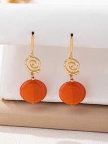 1 Pair Bohemian Vintage Women Elegant Earrings, Swirl Spiral Round Pendant Orange Resin Earrings, Fashionable Jewelry For Party, Festival And Everyday Wear