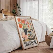 1 pieza Cartel de lienzo con pintura vintage de flores de café para decoración de cocina y sala de estar, regalo perfecto para entusiastas del café, pintura en lienzo con opción de marco