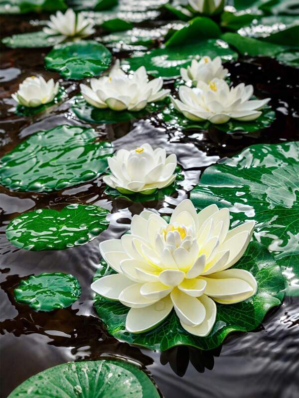 9 Stücke künstliche Lotusblumen, Fake Seerosen Blütenblätter, Lotus Schwimmende Pool Dekoration, künstliche Lotusblumen, Teich Dekoration Fake Blumen, schwimmende Schaum Lotus auf Wasser simuliert echte Seerosen Blütenblätter, sehr geeignet für Garten Teich Fischbecken Dekoration, Fake schwimmende Schaum Lotus und Seerosen Blütenblätter, realistische Dekoration perfekt geeignet für Familiengarten Teichdekoration, Diwali (weiße Blütenblätter)