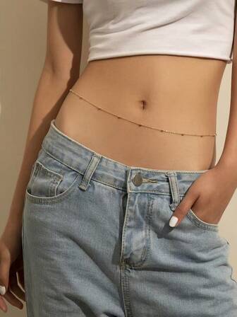 1 件时尚性感单层串珠链腰带，适合女性在任何场合夏季