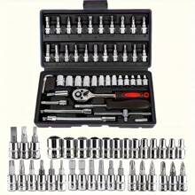 Multi-Purpose Vehicle Repair Tool Set, 46 & 216 Pieces Motorcycle Maintenance Set With Plastic Storage Box, Outdoor Cycling Emergency Bicycle Repair Tool Set, Including Hex Wrenches, 1/2 & 3/8 Drive Deep And Standard Sockets, Universal Joints, Screwdrivers, Ratchets, Sliding Bars. It Is Suitable For DIY Enthusiasts And Mechanics, And Applicable To The Repair And Maintenance Of Automobiles, Motorcycles, Bicycles And Machinery.