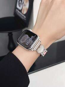 Kompatibel mit, 1 Stück junges & modisches universal Damen Armband mit stylischem, lässigem Luxus-Abaloneperlen-Herzanhänger, irisierend, glitzernd, verstellbares, weiches, modisches pinkes Lederarmband kompatibel mit Smart Watch Ultra3/2/1 SE S10/S9/S8/S7/S6/S5/S4/S3/S2/S11 Serien 38mm 40mm 41mm 42mm 44mm 45mm 49mm, Smartwatch Armband Zubehör, Geschenk für Freundinnen, Freunde, Familie