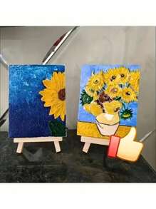 Mini Stretch Leinwand Acrylfarben Set in sechs Farben, ausgestattet mit Staffelei und Farbpalette - DIY Kunst und Handwerkskunst, geeignet zum Malen und Zeichnen, inklusive Leinwand und Pinsel, Familienspiele, ideal für Abschlussfeiern, Abschlussgeschenke, Geburtstagsgeschenke, Geschenke zur Abschlusszeit, Lernmaterialien, Schulsachen, Rückkehr zur Schule Zubehör