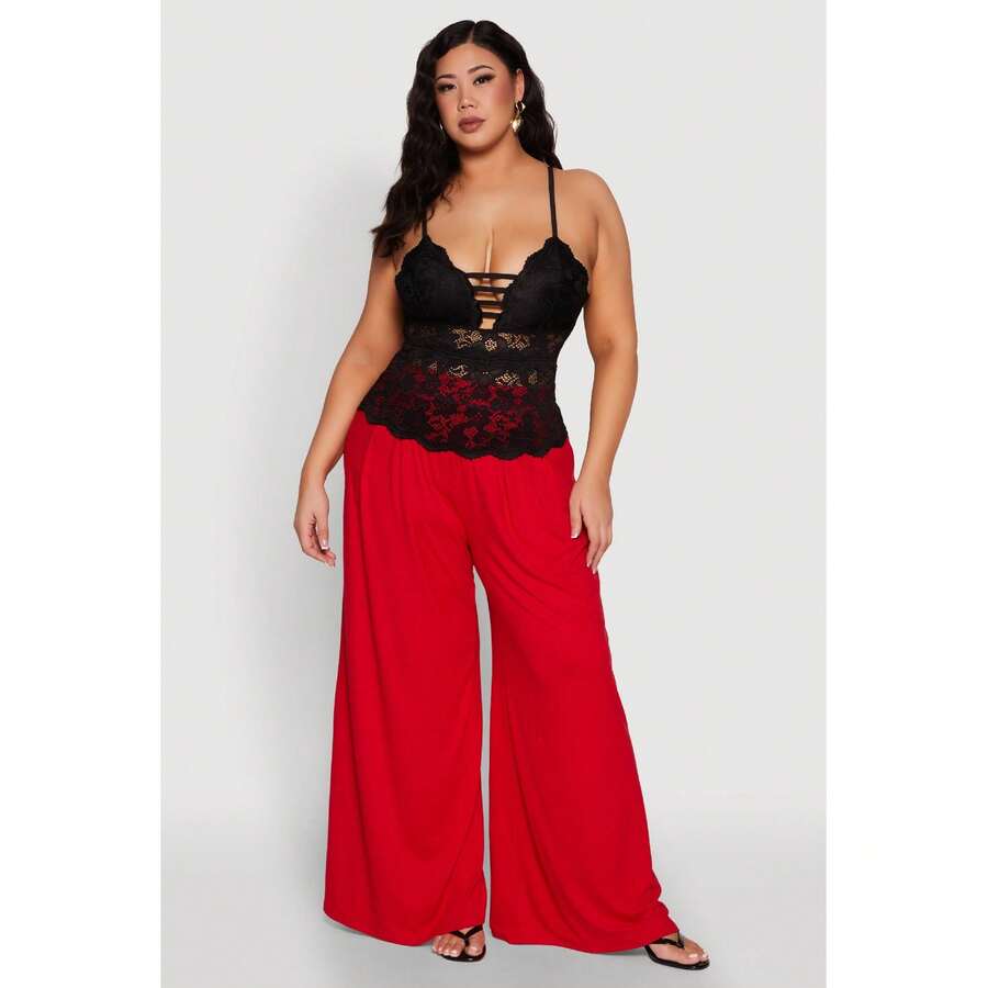 Plus Size Floral Lace Caged Front Cami - Multicolor - View 1