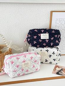 1 Túi đựng đồ trang điểm mini họa tiết nơ cho nữ, túi đựng cọ mỹ phẩm du lịch nhỏ, túi đựng đồ trang điểm gấp gọn thời trang, chất liệu vải có khóa kéo, kiểu dáng ngọt ngào, dễ thương - Nhiều màu - Xem 3