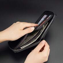男士真皮钱包，奢华男士钱包，拉链卡包，零钱袋，RFID防盗钱包，男士礼品，钱夹钱包，迷你钱包，男士钱包，小型真皮钱包 - 黑色 - 查看 8