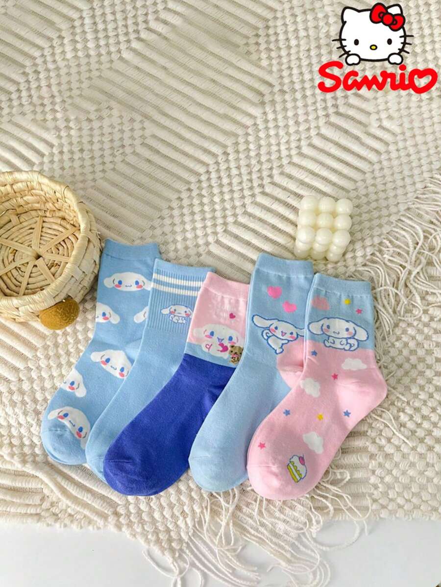 Sanrio 5Pairs Sanrio Cute Anime Socks Licensed Cute Cartoon Anime Gamer Tube Socks | Perfect For Christmas And Halloween, Funny, Cheerful, And Crazy Designs, Suitable For Street Style, Hip Hop, Basketball, And Skateboarding