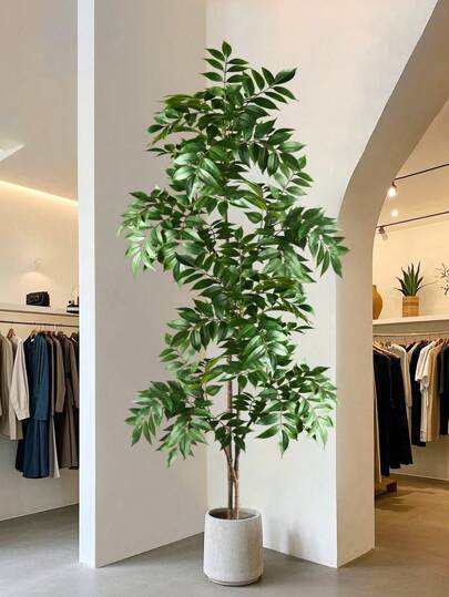 76/140cm Tropical Artificial Ficus Tree Fake Large Nandina Tree Branch Plastic Palm Tree Plastic Lacquer Plants ;Eaves Tall Green Banyan Plants For Home Garden Office Decor Without Pot