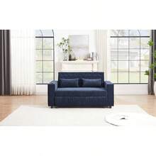 61.4" Pull-Out Sofa Bed Convertible Couch Loveseat Sofa Modern Sleeper Sofa With Adjustable Backrest For Living Room, Blue-8009 - Multicolor - View 5