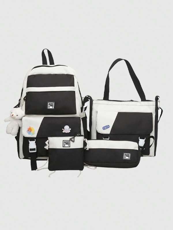 4-Pcs Backpack Set - Business Casual Backpack, Tote Bag, Pencil Case, And Organizer Pouch. Suitable For Boys, Girls, College, Elementary School, Middle School, High School, Office, Work, Business, Commuting, Outdoors, Travel, And A School Essential For Students.