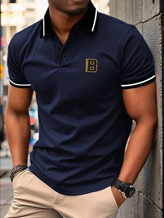 Men's Solid Color Polo Shirt, Minimalist Fashion Casual Everyday