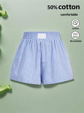 女士竖条纹宽松短裤，休闲度假日常穿着，春夏