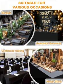 1/2pcs Black High Stretch Tablecloth + 6pcs Chair Cover Set, 4FT/6FT/8FT Polyester & Spandex Material Tablecloth, All-Season Tablecloth Covers, Full-Cover Chair Covers, PU Leather Chair Covers With Tie-Back, Suitable For Home, Indoor, Outdoor, Picnic And Camping, Fits All Holidays And Special Occasions