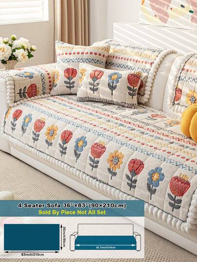 1 件现代波西米亚风格毛绒沙发套 - 厚毛绒沙发保护套 - 可机洗，防褪色，适合所有季节宠物 - 适合扶手椅、双人沙发、3 座、4 座和组合沙发 | 花卉和几何图案 | 客厅、卧室和办公室装饰 | 耐用涤纶