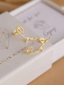 1 Pair Custom Name Stud Earrings For Girl Gold Color Stainless Steel Custom Name Earring Handmade Minimalist Christmas Jewelry Perfect Gift For Her Gold Stylish,Fall Fashion,Vintage,Unisex,Simple,Casual,Hipster,Goth,Punk Custom,Personalized