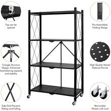 Folding Trolley Cart Shelf Storage Rack Rolling Office Wheels Metal 3/4/5 Tier - Black - View 8