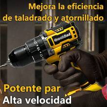 21V Kit De Atornillador De Impacto y Taladro Rotomartillo Inalámbrico,Juego de Llave de Impacto y Taladro Atornillador-Juego de Herramientas Eléctricas con 2 * 4000Mah Baterías y Cargador. - Amarillo - Ver 3